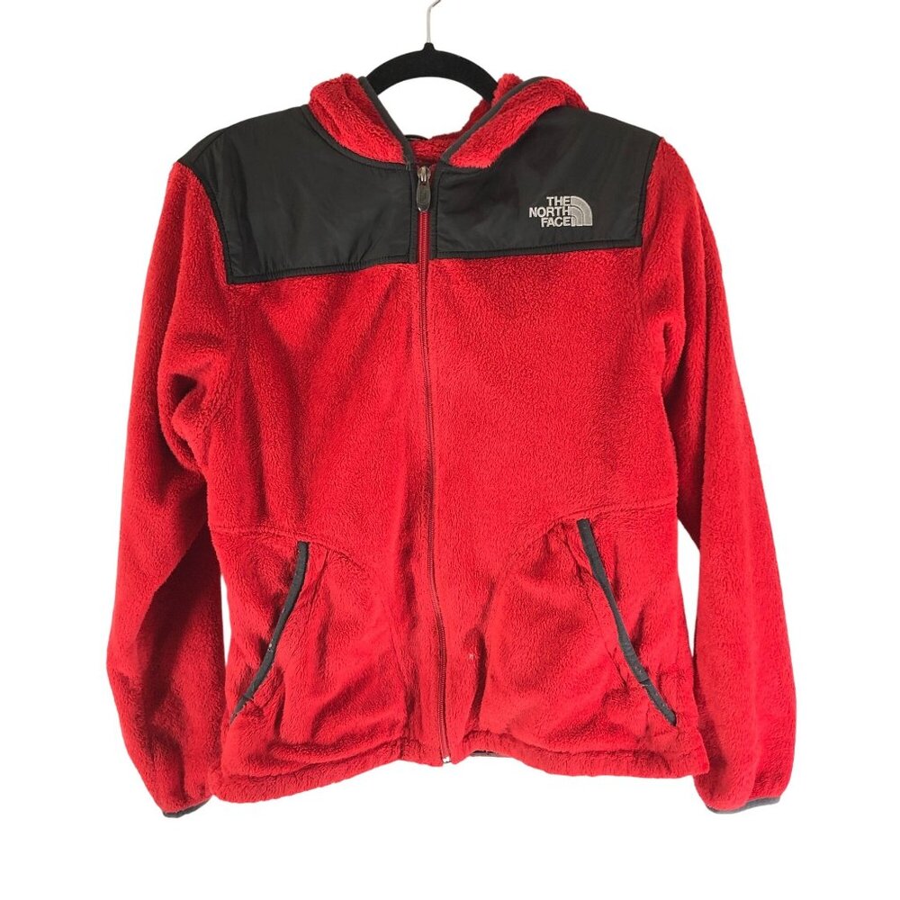 The North Face Womens Oso Fleece Full-Zip Hoodie Jacket Red & Black Size M